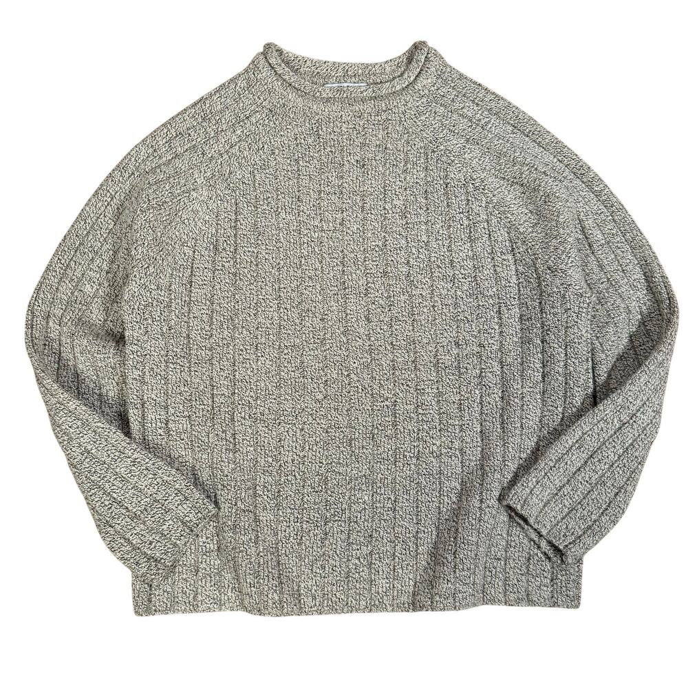 Gray Knit Crewneck Sweater Womens XL Cable Rib Cozy Carolyn Taylor Essentials